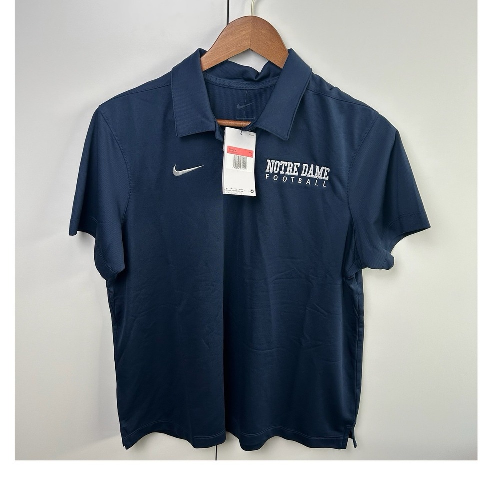 Nike Notre Dame Football Short Sleeve Polo Shirt New Navy Women L Fighting Irish